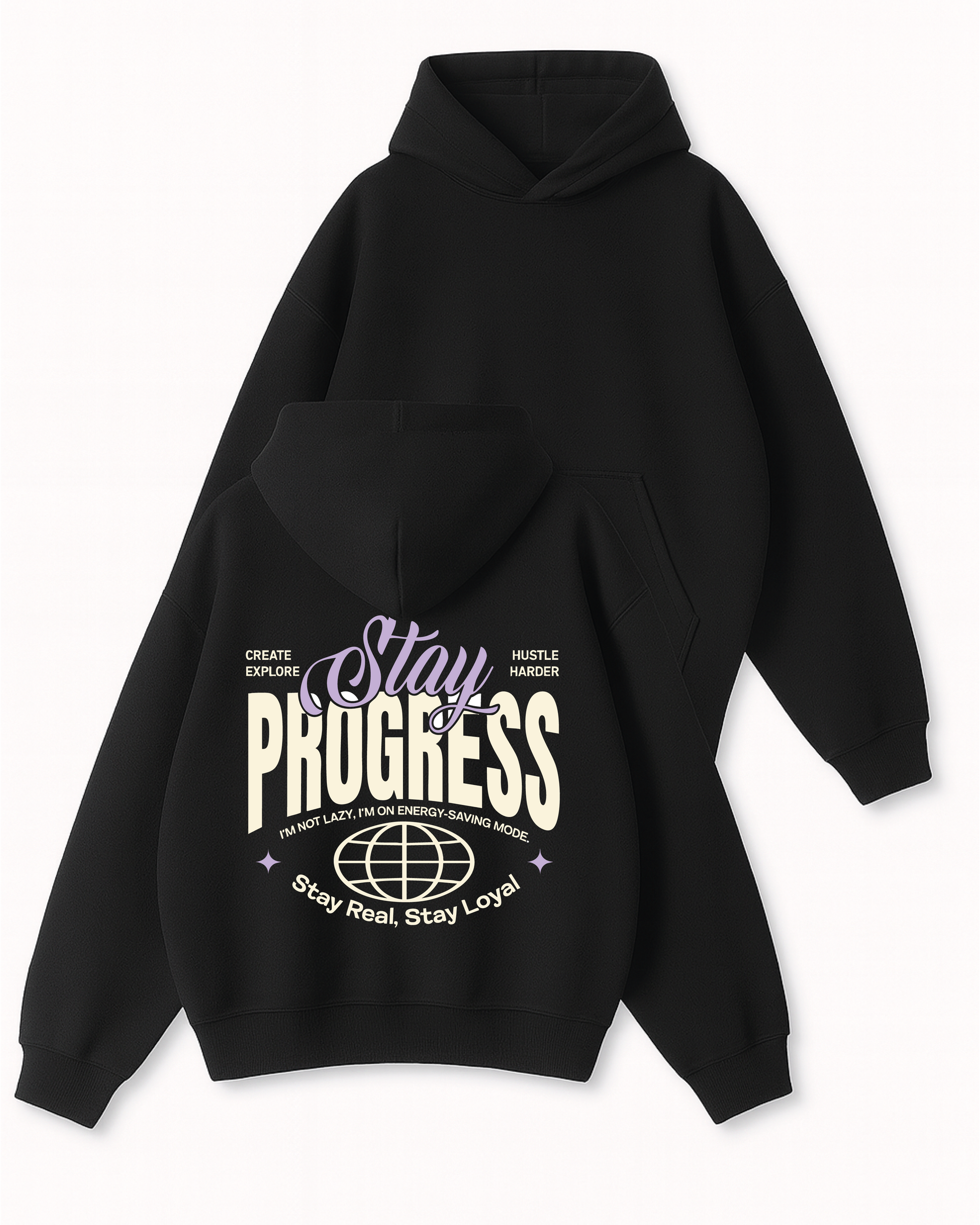 Stay Progres! - Boxy Fit Kapüşonlu Sweatshirt