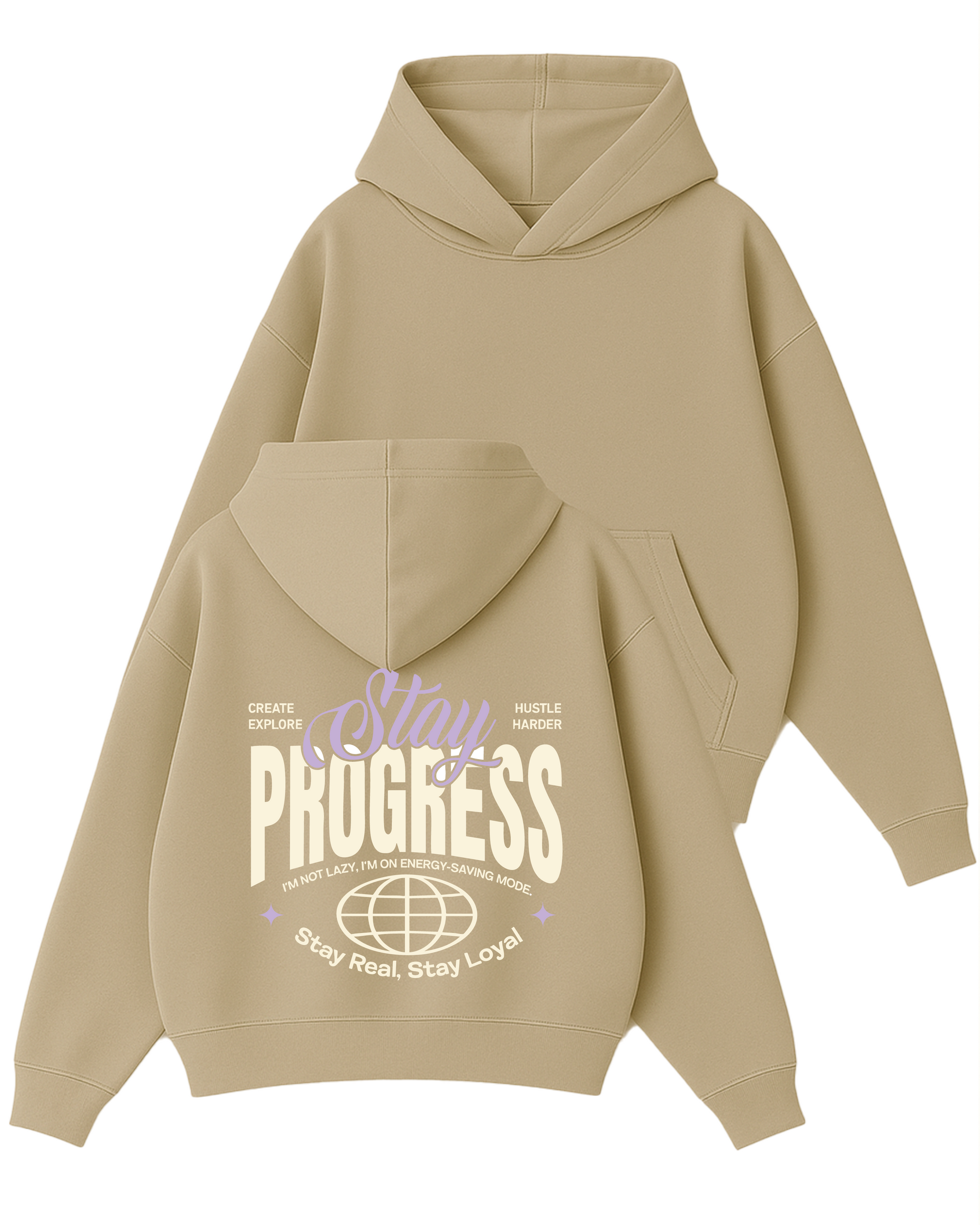 Stay Progres! - Boxy Fit Kapüşonlu Sweatshirt