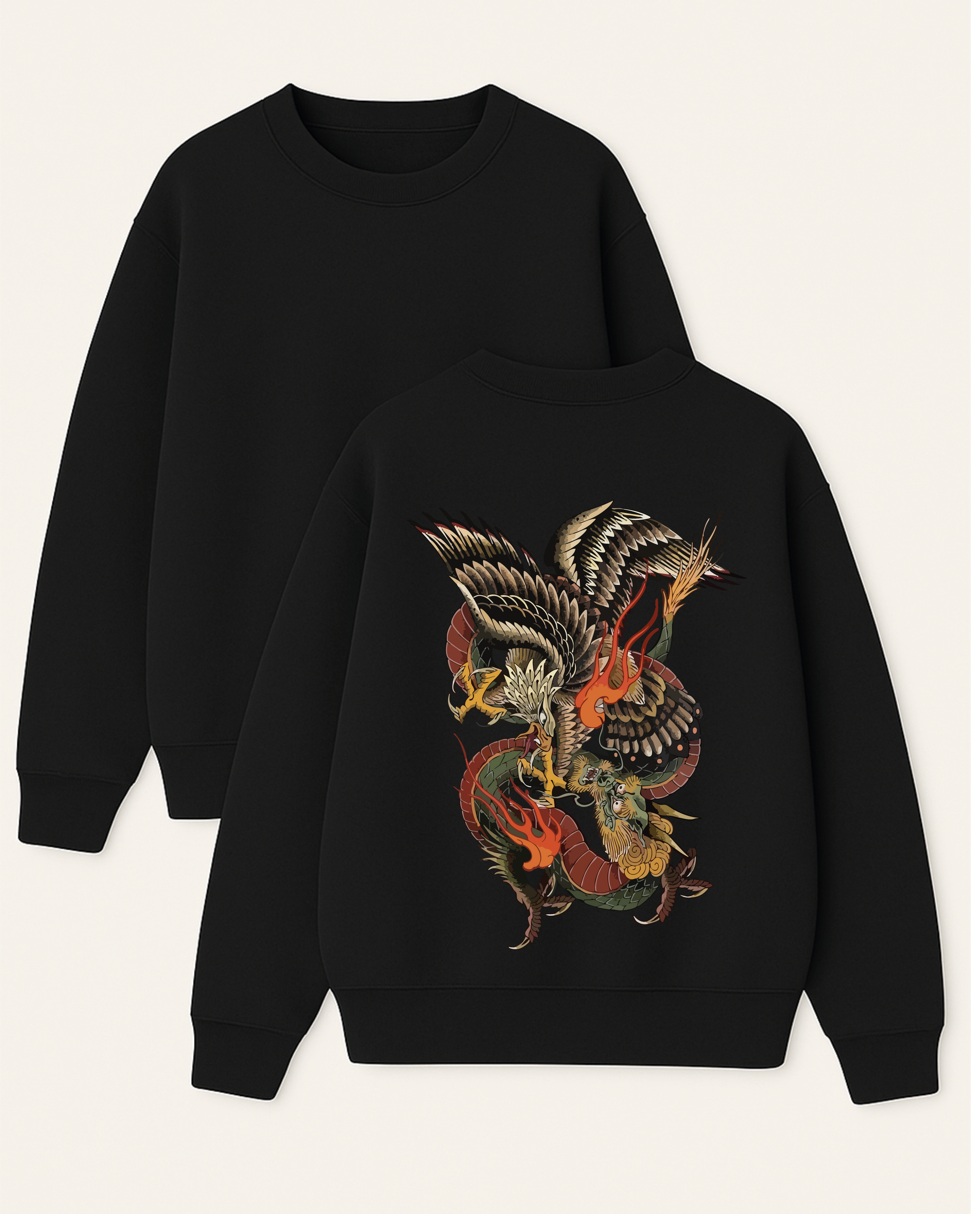 Phoenix x Dragon - Boxy Fit Bisiklet Yaka Sweatshirt