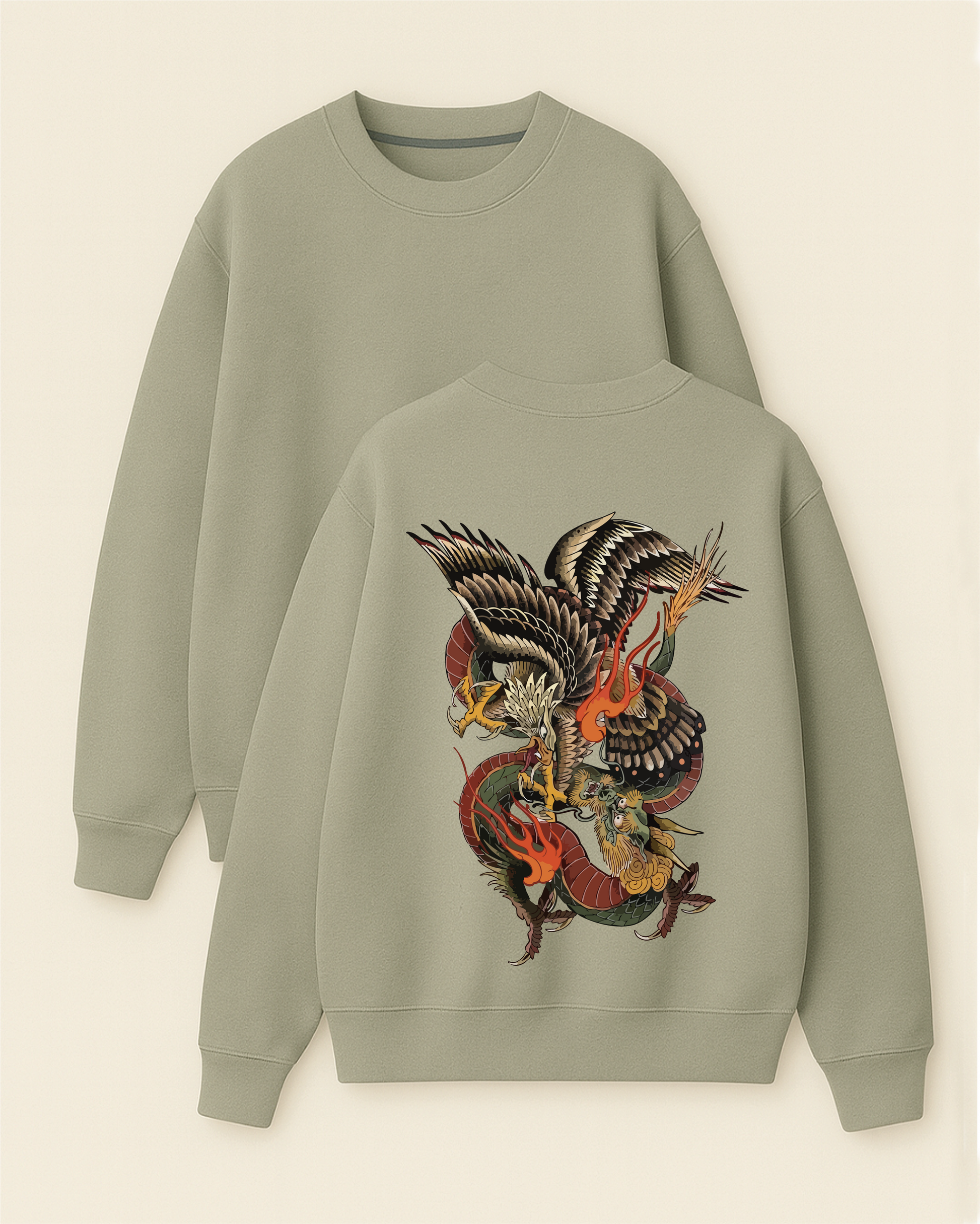Phoenix x Dragon - Boxy Fit Bisiklet Yaka Sweatshirt