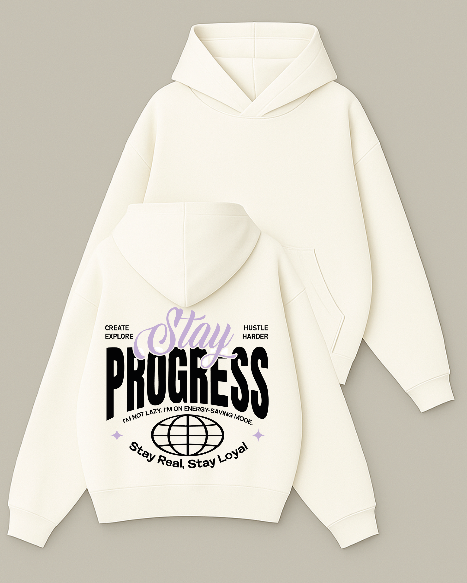 Stay Progres! - Boxy Fit Kapüşonlu Sweatshirt