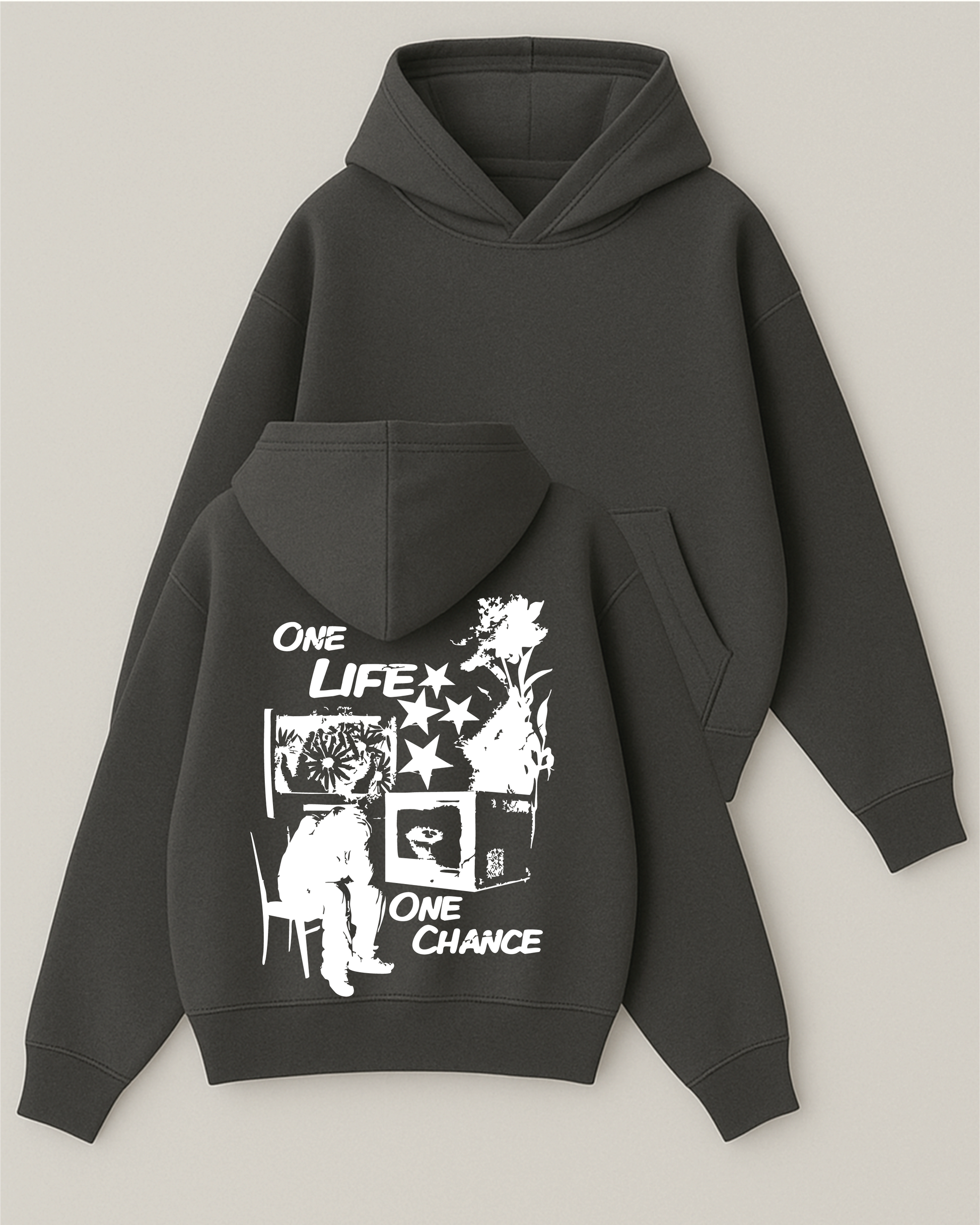 One Life One Chance - Boxy Fit Kapüşonlu Sweatshirt