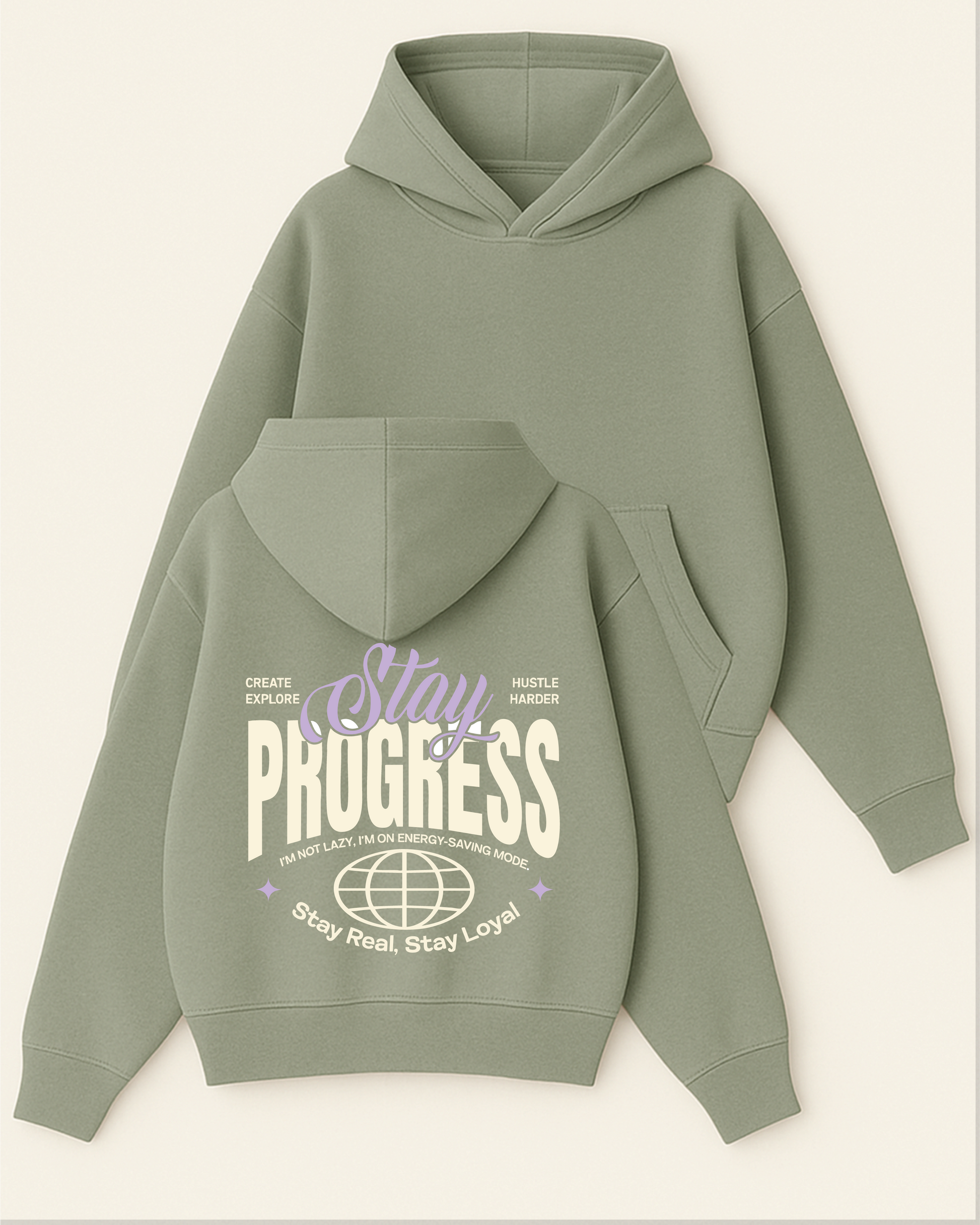 Stay Progres! - Boxy Fit Kapüşonlu Sweatshirt