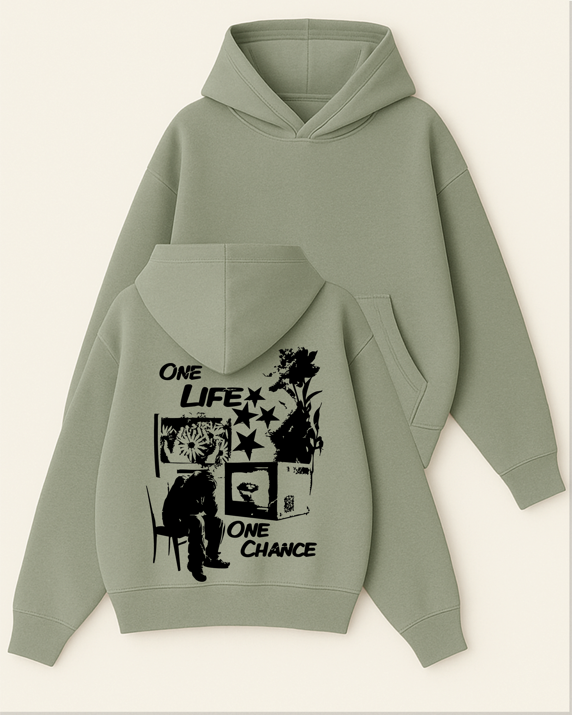 One Life One Chance - Boxy Fit Kapüşonlu Sweatshirt