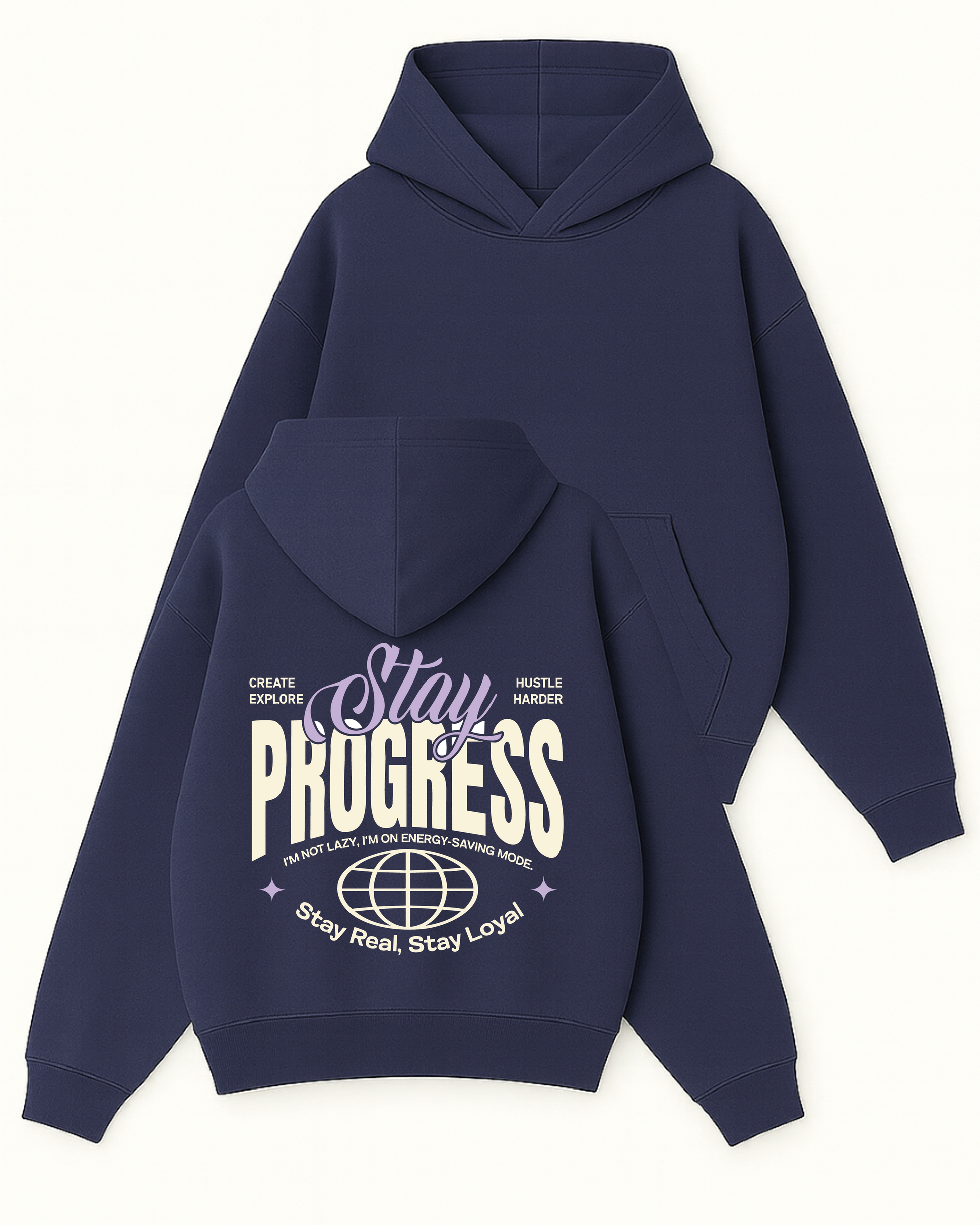 Stay Progres! - Boxy Fit Kapüşonlu Sweatshirt