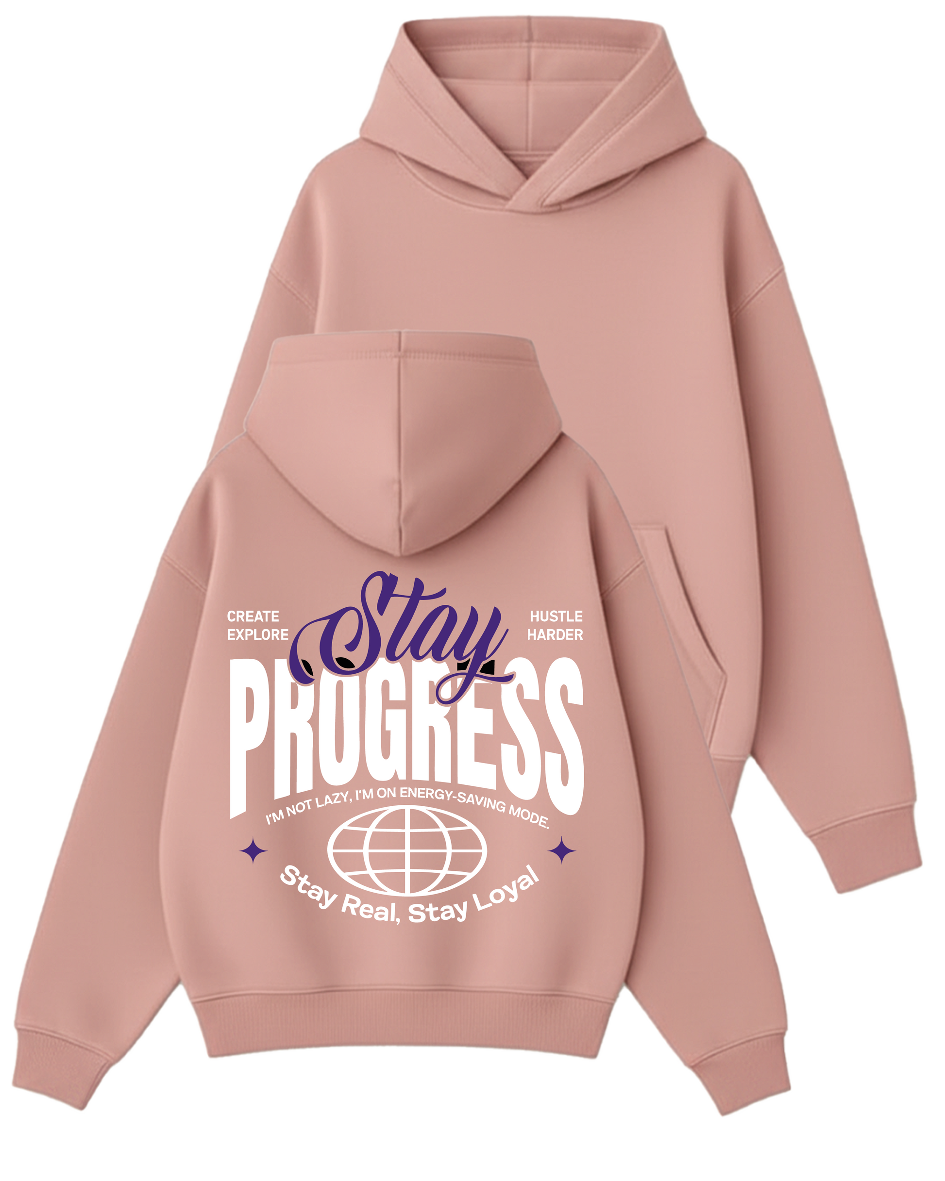 Stay Progres! - Boxy Fit Kapüşonlu Sweatshirt