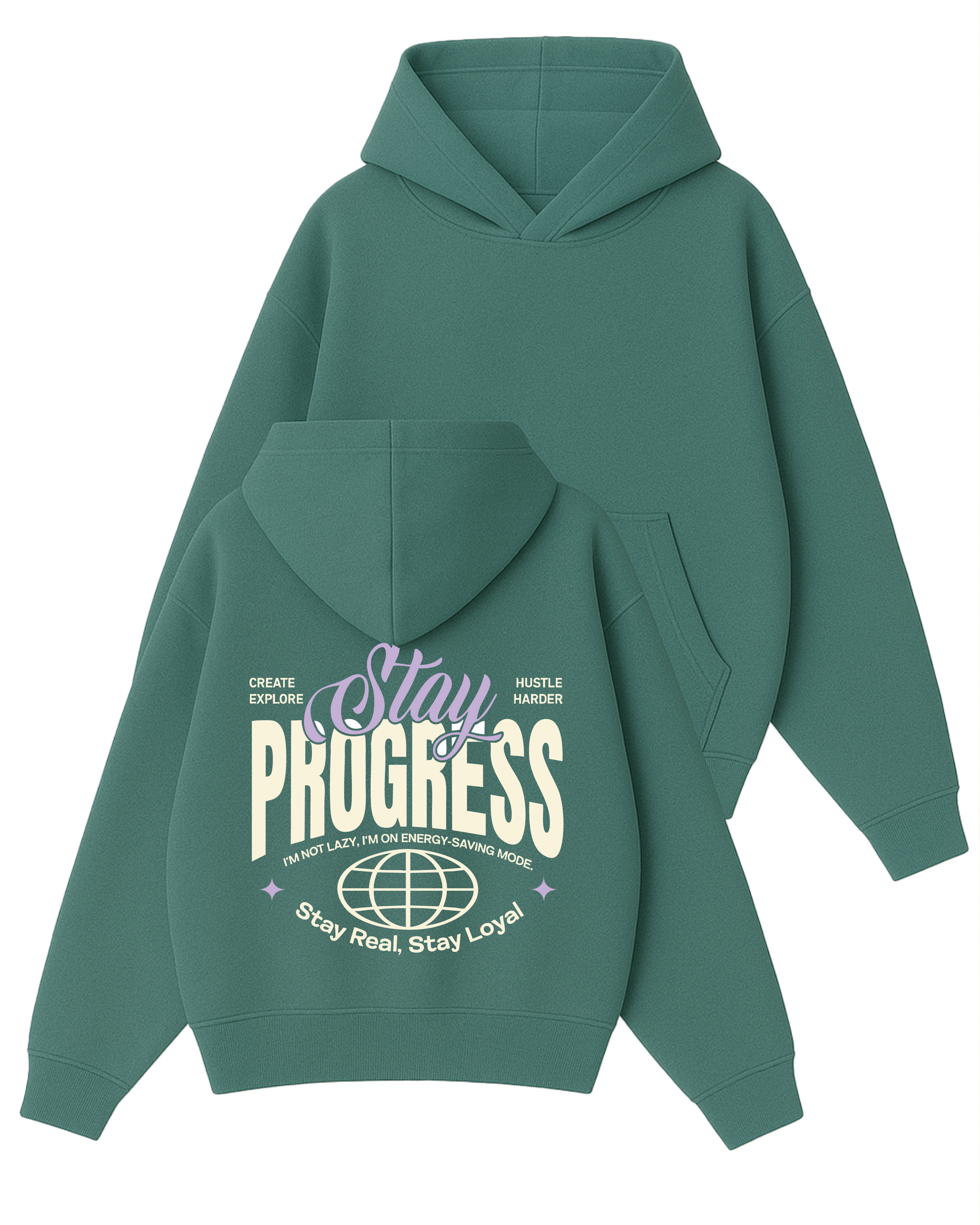 Stay Progres! - Boxy Fit Kapüşonlu Sweatshirt